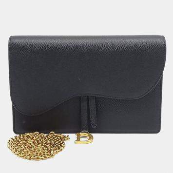 Dior Black Leather Saddle Chain Crossbody Bag