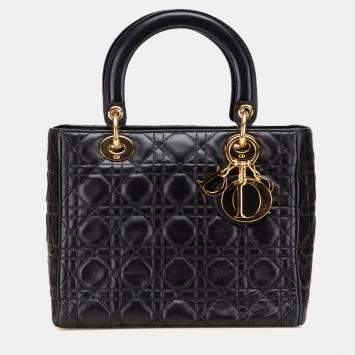 Pre Owned Dior Black Medium Lambskin Cannage Lady Dior