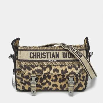 Pre Owned Dior Beige/Black Leopard Print Canvas Diorcamp Bag