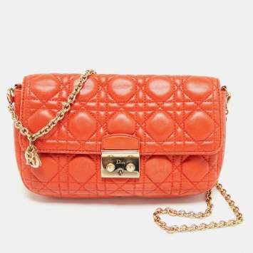 Pre Owned Dior Orange Cannage Leather Small Miss Dior Flap Bag