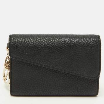 Dior Black Leather Diorissimo Small Compact Wallet