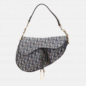 Pre Owned Dior Navy Blue Diorissimo Canvas Saddle Bag