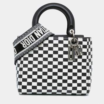 Dior Black/White Medium Calfskin Checkered Lady Dior