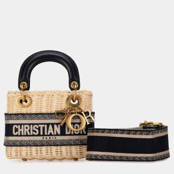 Dior Beige/Navy Blue Mini Oblique Wicker Lady Dior