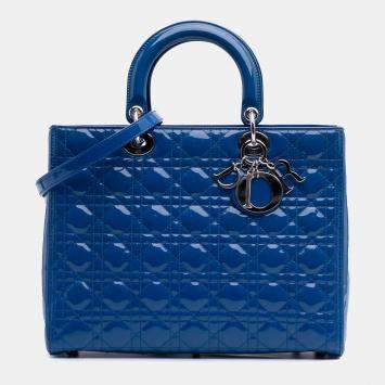 Dior Blue Large Patent Cannage Lady Dior