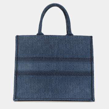 Pre Owned Dior Blue Large Oblique Denim Book Tote