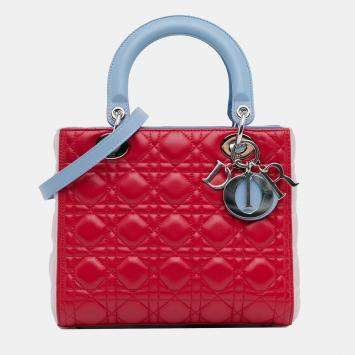 Dior Red Medium Tricolor Lambskin Cannage Lady Dior