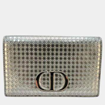 Dior 30 Montaigne Silver Patent Leather Micro Cannage Pouch Bag
