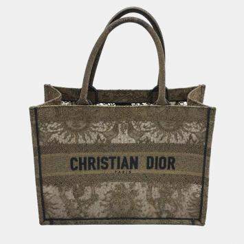 Christian Dior Book Tote Medium Sunset Metallic Gold Embroidered Mesh Canvas Tote Bag