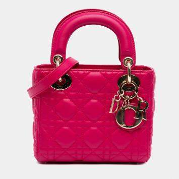 Pre Owned Dior Pink Mini Lambskin Cannage Lady Dior