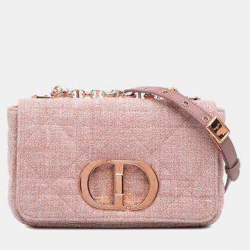 Pre Owned Dior Pink Small Tweed Macrocannage Caro Bag