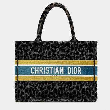 Dior Black Mizza Medium Embroidered Canvas Leopard Book Tote