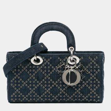 Dior Blue Medium Denim Cannage Eyelet Lady D Joy