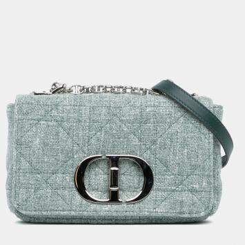 Pre Owned Dior Green Small Tweed Macrocannage Caro Bag