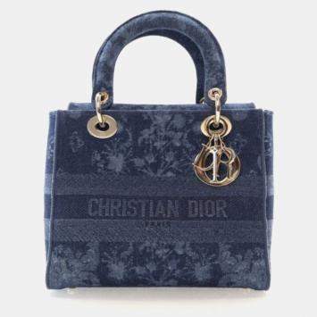 Pre Owned Dior Lady D-Lite Medium Denim Floral Canvas Shoulder Bag