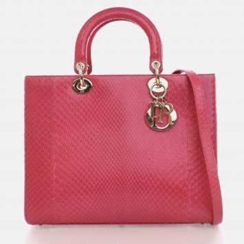 Pre Owned Dior Lady Dior Large Pink Python Shoulder Bag