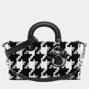 Pre Owned Dior Black White Medium Canvas Macro Houndstooth Lady D Joy