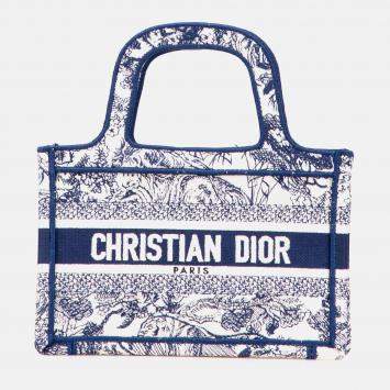 Pre Owned Dior Blue White Mini Canvas Embroidered Dioriviera Toile De Jouy Book Tote
