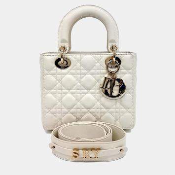 Dior Cream Leather Small Cannage Lady Dior Bag