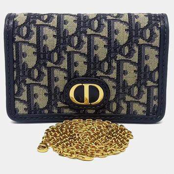 Dior Beige Navy Blue Canvas and Leather 30 Montaigne Nano Crossbody Bag