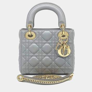Dior Grey Leather Lady Bag Mini