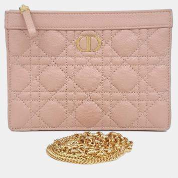 Pre Owned Dior Pink Leather Caro Chain Zipper Pouch and Crossbody Bag