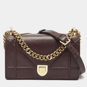 Pre Owned Dior Burgundy Cannage Leather Small Diorama Flap Bag