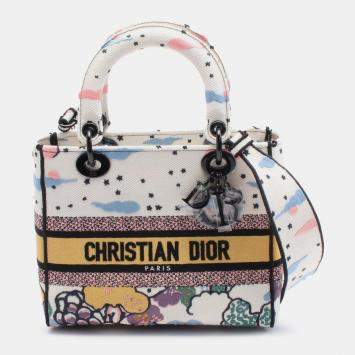 Dior White Medium Canvas Embroidered Ciel De Reve Lady D Lite