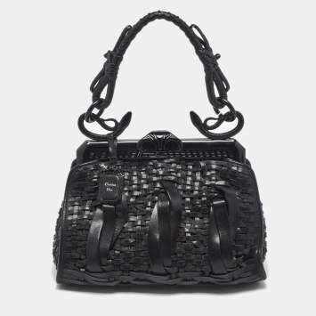 Pre Owned Dior Black Woven Leather Limited Edition 1565 Samourai Frame Bag