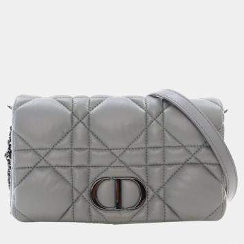 Pre Owned Dior Grey Mini Calfskin Macrocannage Caro Bag