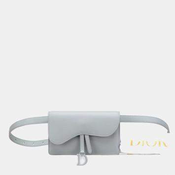 Pre Owned Dior Grey Leather Saddle Belt Pouch