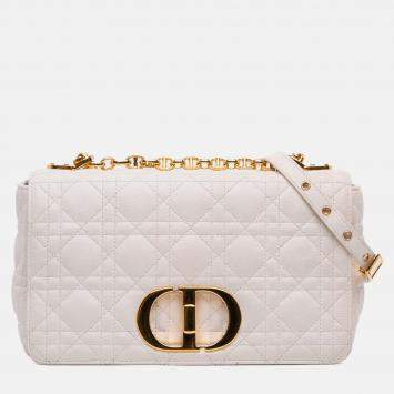 Dior White Medium Calfskin Cannage Supple Caro Bag