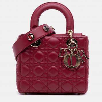 Pre Owned Dior Red Small Lambskin Cannage My ABCDior Lady Dior