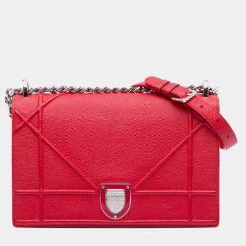 Pre Owned Dior Red Medium Grained Calfskin Diorama Flap