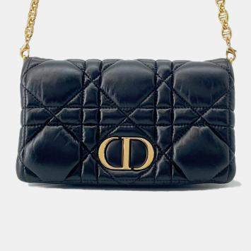Dior Macrocanage Black Leather Chain Shoulder Wallet