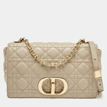 Pre Owned Dior Beige Cannage Leather Medium Caro Shoulder Bag