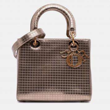 Dior Gold Medium Metallic Patent Microcannage Lady Dior