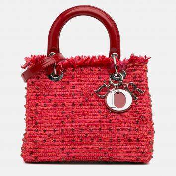 Dior Red Medium Tweed Fringe Rhinestone Lady Dior