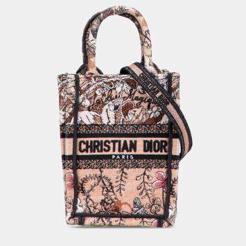Dior Pink Mini Embroidered Canvas Jardin Magique Vertical Book Tote