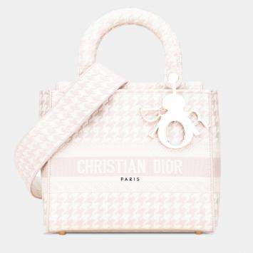 Dior Pink Medium Canvas Houndstooth Embroidered Lady D Lite