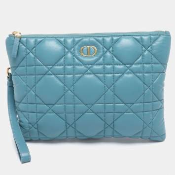 Pre Owned Dior Light Blue Cannage Leather Caro Pouch Clutch