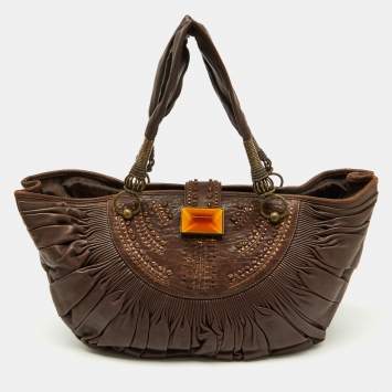 Pre Owned Dior Brown Pleated Leather Plisse Hobo