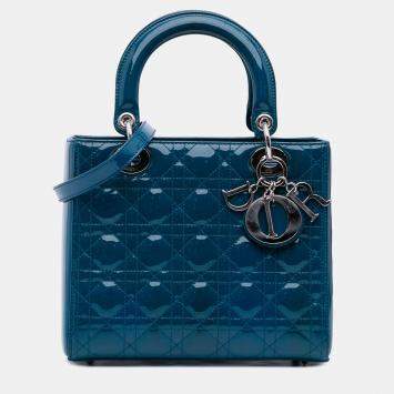 Dior Blue Medium Patent Cannage Lady Dior
