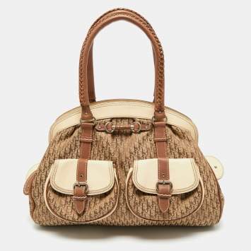 Pre Owned Christian Dior Beige Monogram My Dior Frame Pocket Satchel