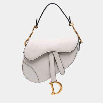 Pre Owned Dior White Mini Grained Calfskin Saddle Bag