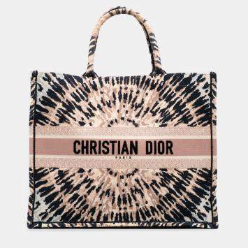 Pre Owned Dior Brown Large Embroidered Canvas Tie Dye Book Tote