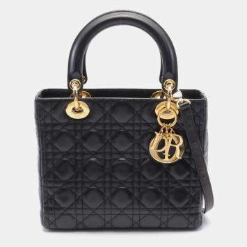 Pre Owned Dior Lady Dior Cannage Black Leather Shoulder Bag