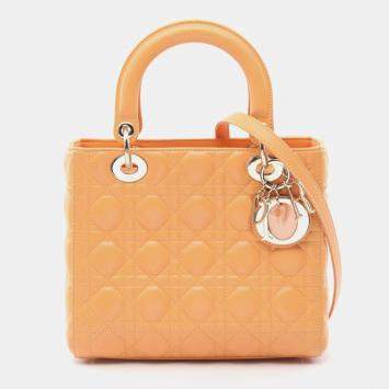 Pre Owned Dior Lady Dior Yellow Lambskin Leather Shoulder Bag