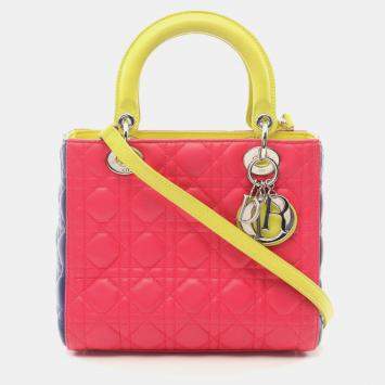 Pre Owned Dior Lady Dior Pink Green Blue Leather Shoulder Bag