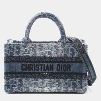 Christian Dior Dior Bo Tote Book Tote Mini Handbag Denim  Blue
